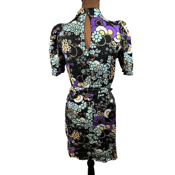 Ted Baker Saskiie Black Floral Mini Dress Size US 4 - Picture 3 of 11